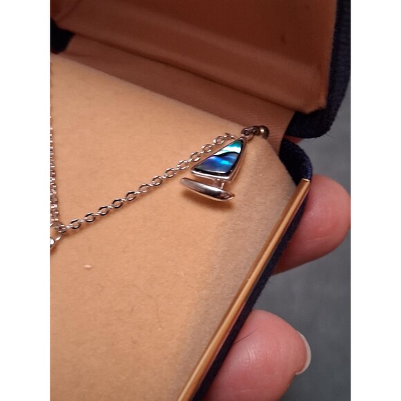 Vintage Sea Opal Sailboat Set Necklace Earrings Anzac Boxed - Picture 4 of 8